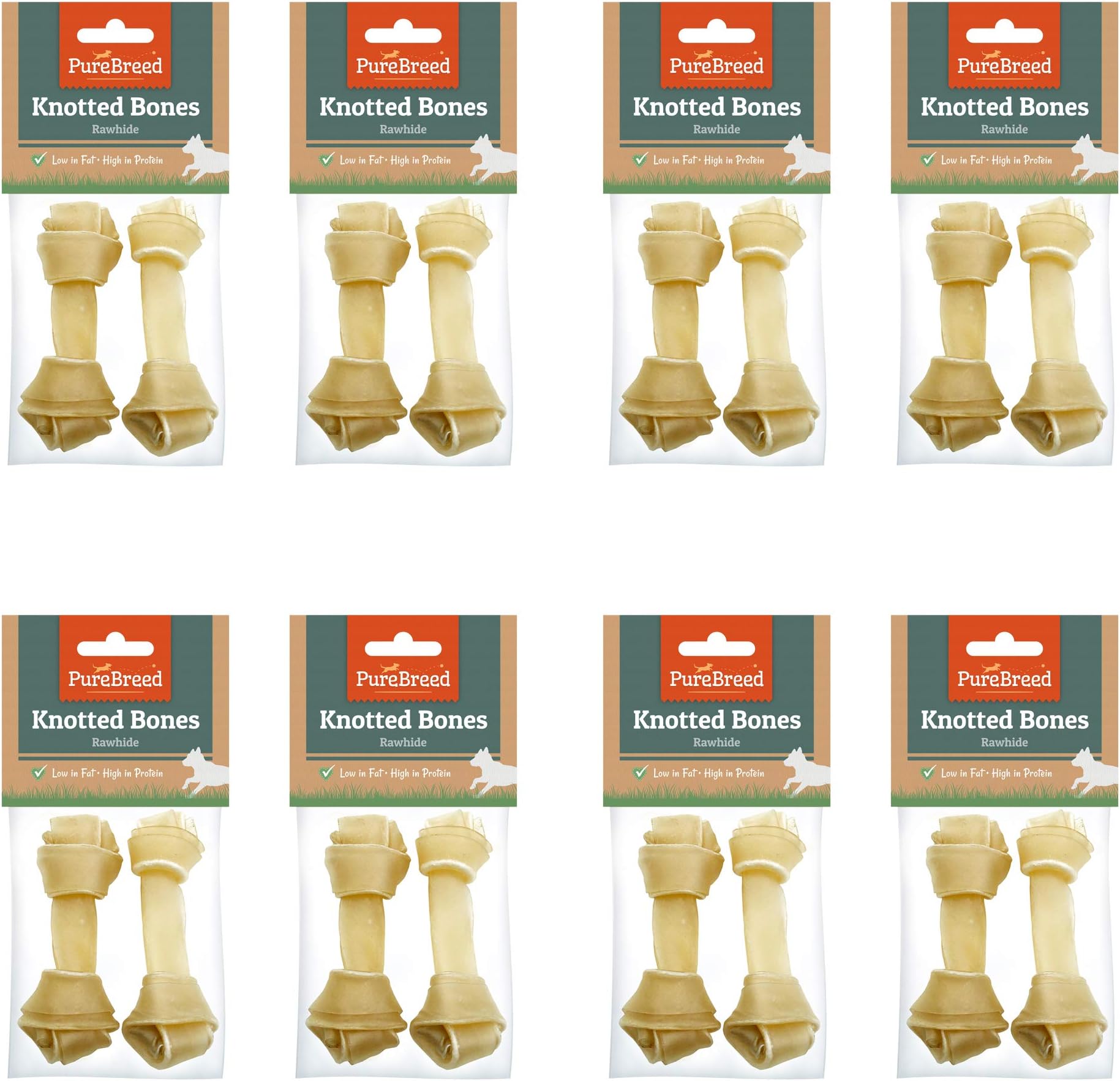 16pk Rawhide Knotted Bones | 120x40x30 Millimetre, Non-Toxic Rawhide Dog Chew | Low Fat, High In Protein Raw Hide Chews For Dogs by PureBreed