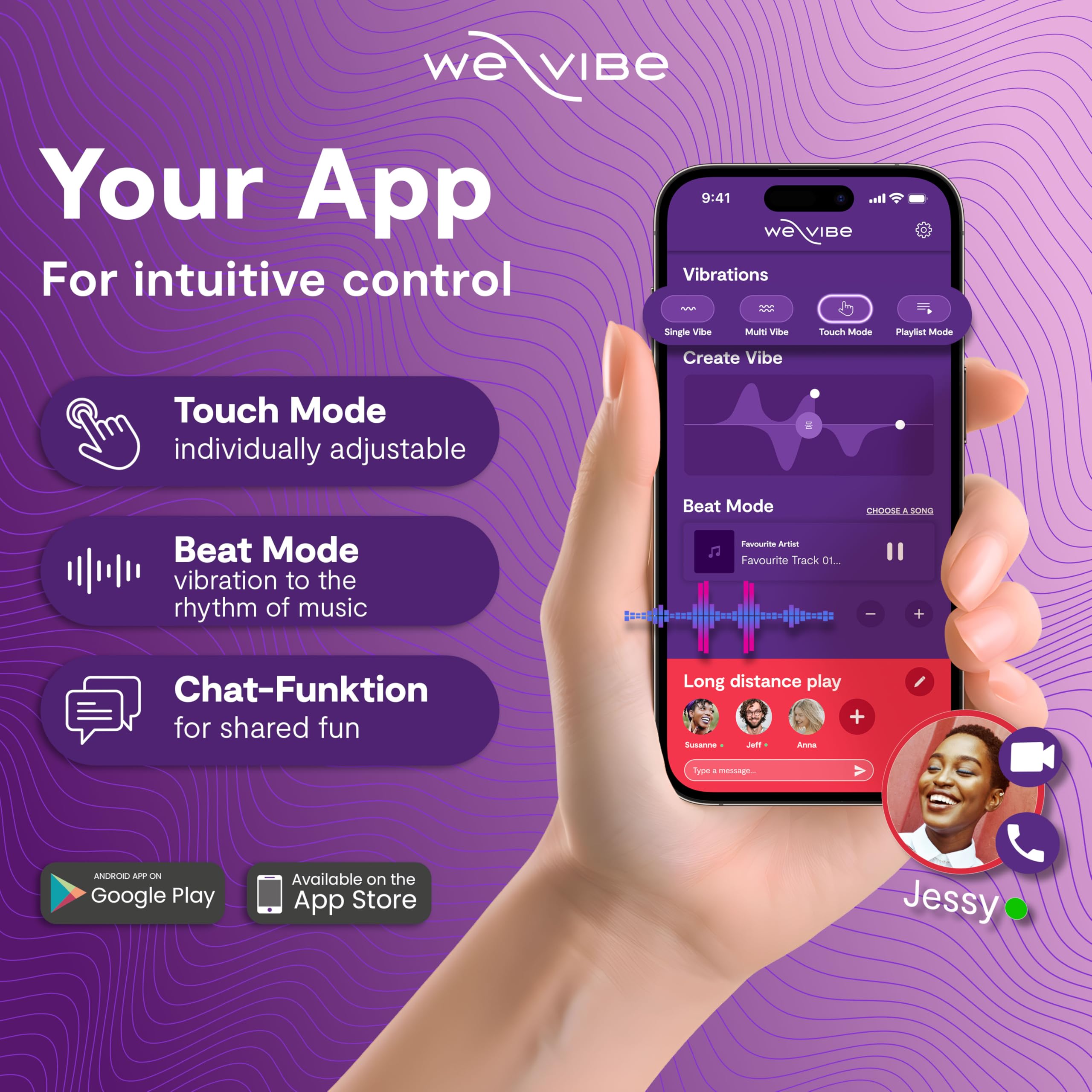 We-Vibe Chorus vibrador con sistema de manos libres para parejas, con mando a distancia, ajuste regulable, compatible con la aplicación We-Connect - morado