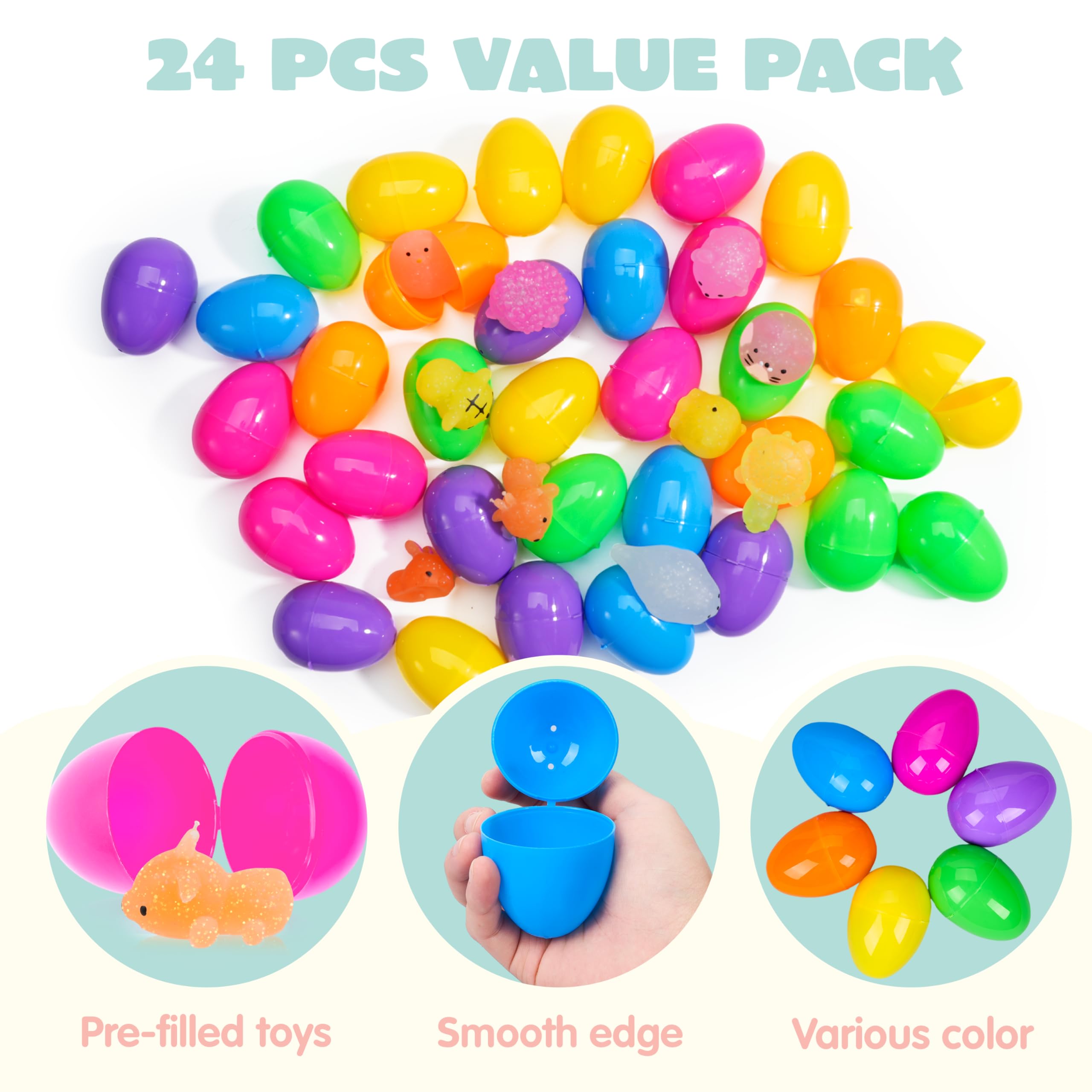 Vinvovojoy 24 Juguetes Mochi Squishy de Pascua, con 24 Piezas de Huevos de Pascua, para Fiesta Temática de Pascua, Favor para Cestas de Pascuala Búsqueda de Huevos de Pascua