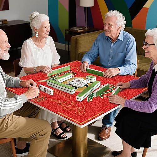 Miniatura 51 de Tapete Mahjong grande con bolsa de transporte, antideslizante y reducción de ruido, tapete de mesa Mahjong para juegos de póquer, tarjetas, mesa