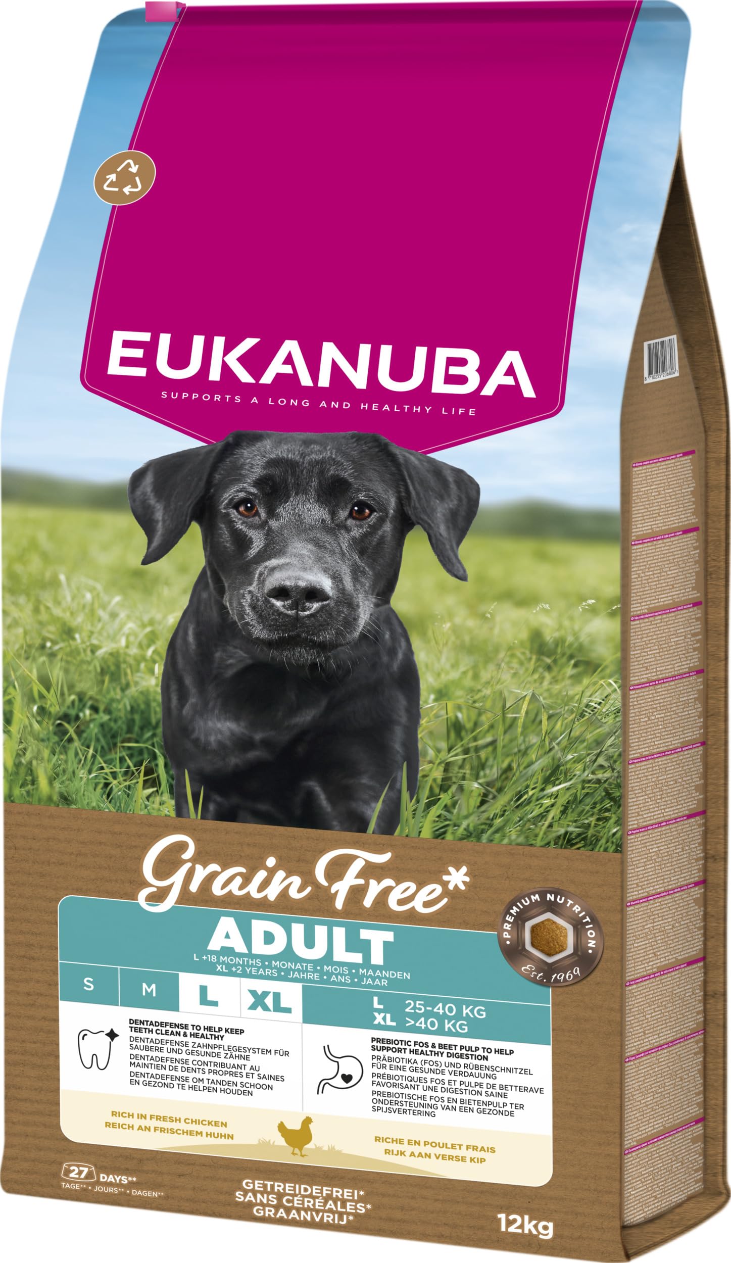 Eukanuba, alimento para Perros sin Cereales con Pollo para Razas Grandes - Alimento seco Premium sin Cereales para Perros Adultos, 12 kg