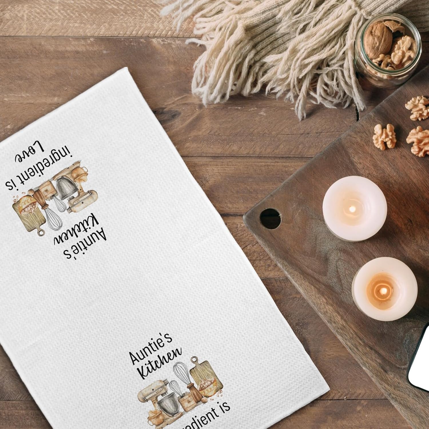 Auntie Gifts Kitchen Towels, Aunt Mother's Day Birthday Gifts from Nephew Niece Dish Tea Towels, Auntie's Kitchen Ingredient is Love Decorative Hand Towels, 16X24In - Image 5