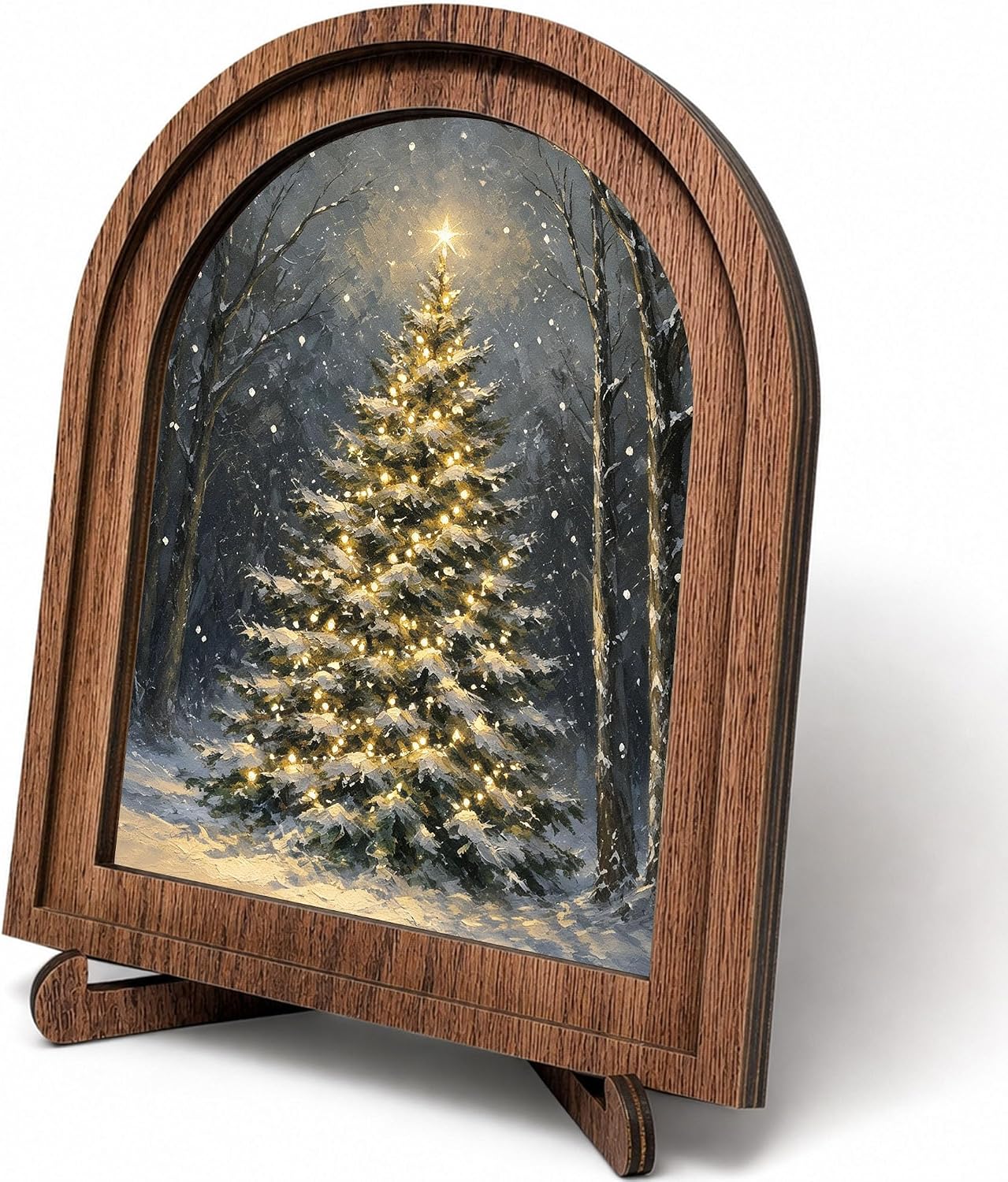 Winter Christmas Tree Arched Table Sign, Rustic Farmhouse Holiday Decor