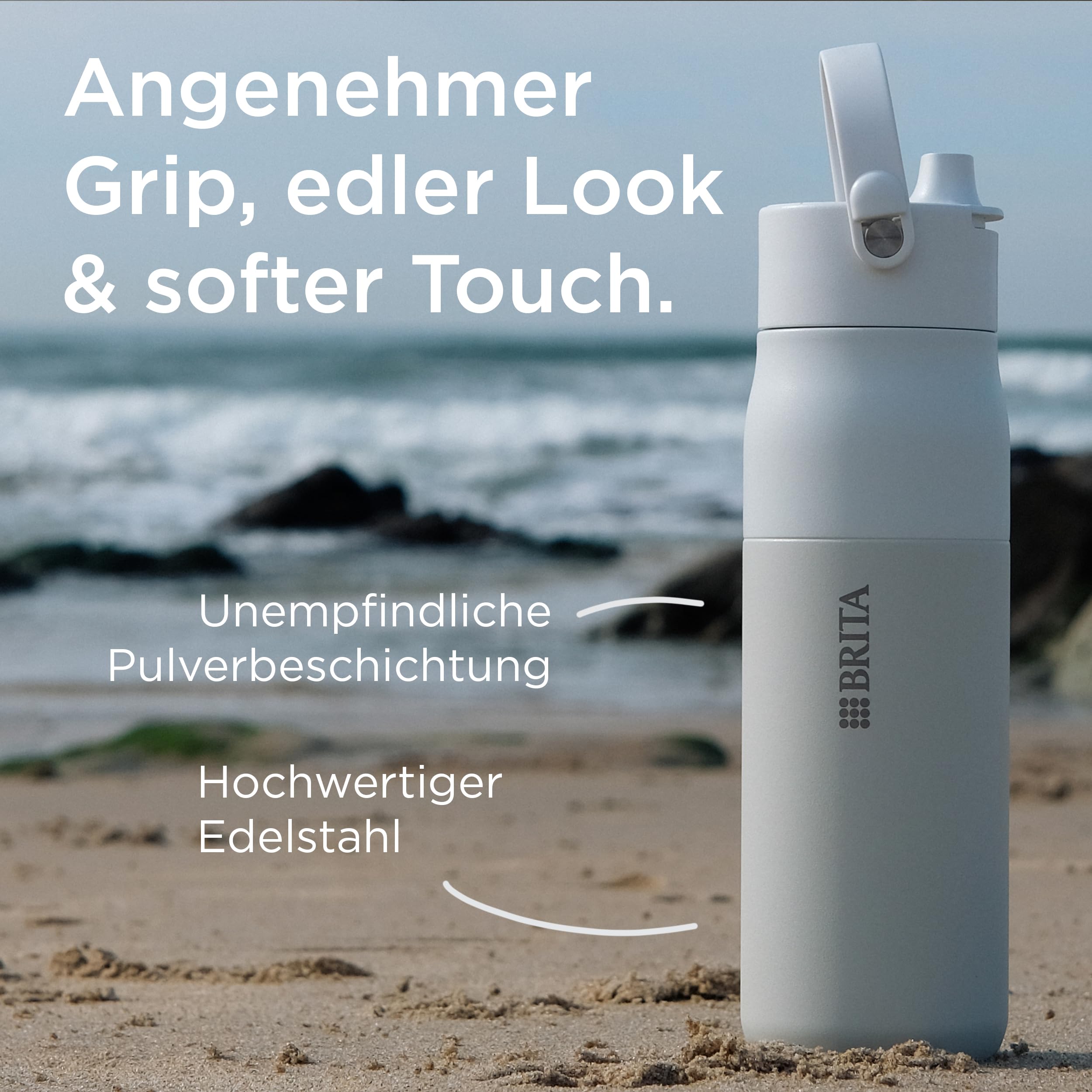 BRITA LARQ Essential Filter Trinkflasche mit Strohhalm grün (1 Liter) | Edelstahl Wasser-Flasche, doppelwandige Isolierung (24h kalt), Aktivkohle Wasserfilter, filtert PFAS, Chlor & mehr