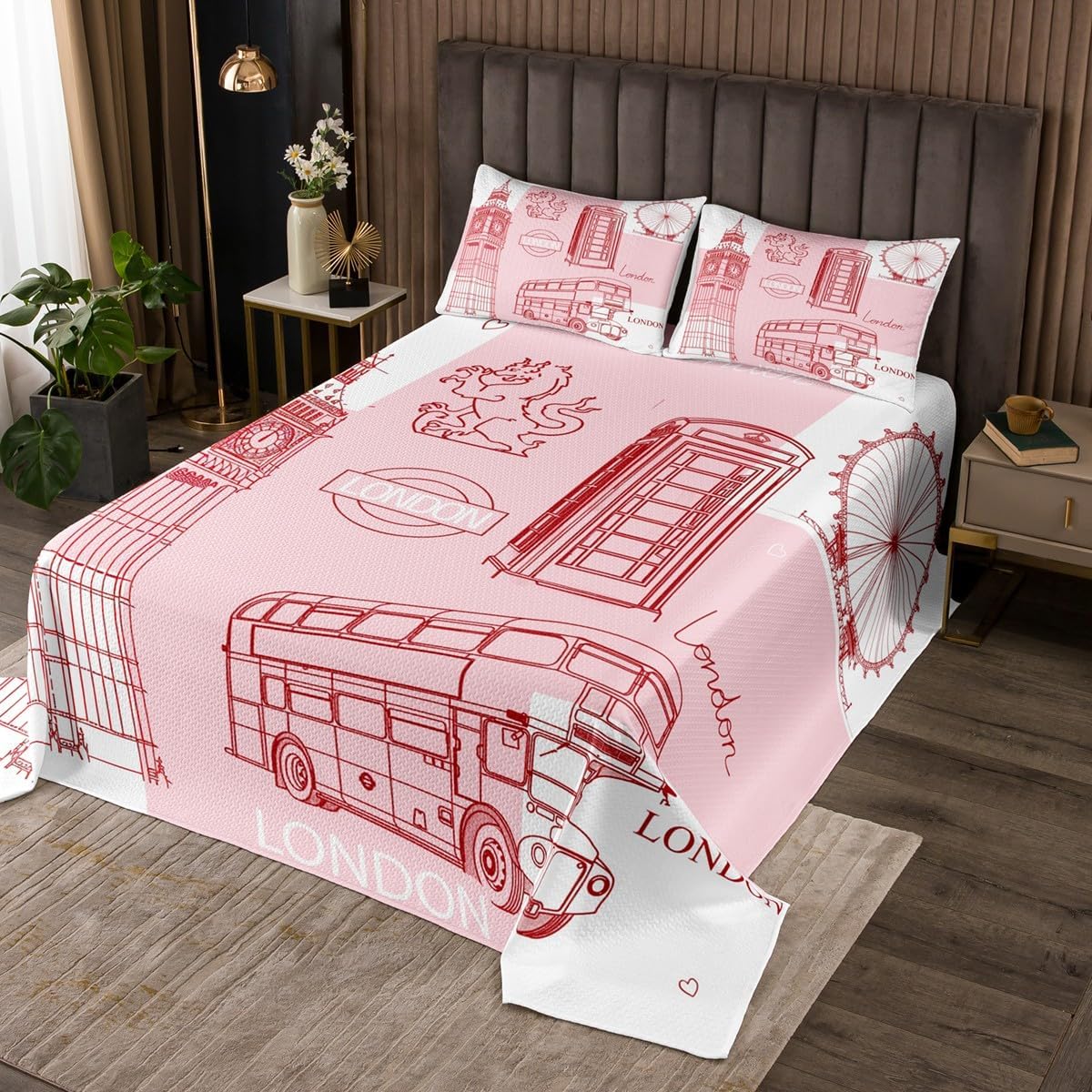 Pink Sewing Machines Kids Bedspread King Size,Geometric Polka Dots Fashion Coverlet Set,Boys Girls Adults Room Decor,Hand Made Sewing Theme Quilted Coverlet,Romantic Bedding Quilt,2 Pillowcases