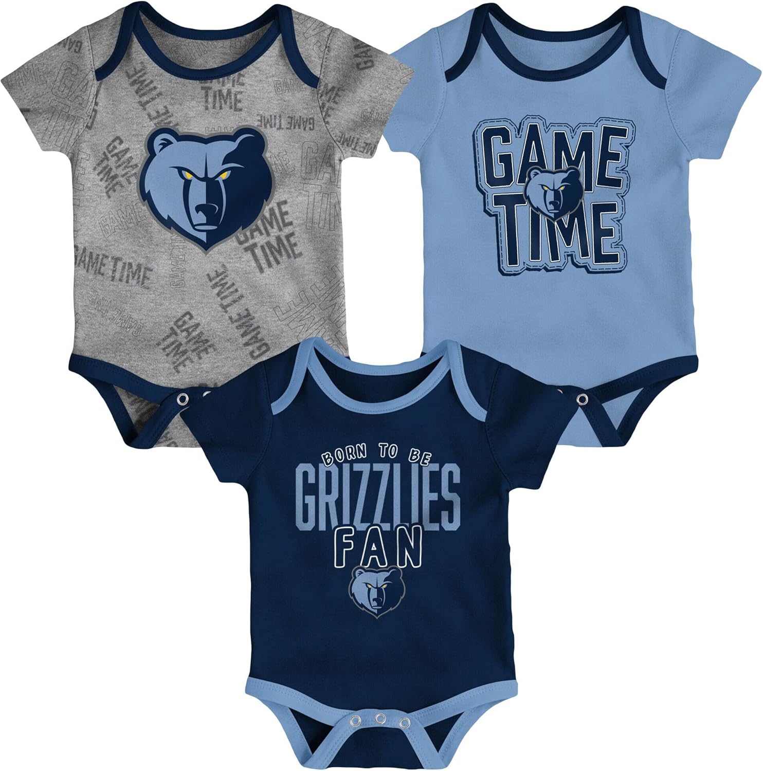 Outerstuff NBA Newborn Infants Game Time 3 Pieces Onsie Creeper Bodysuit Romper Set (Memphis Grizzlies, 18 Months)