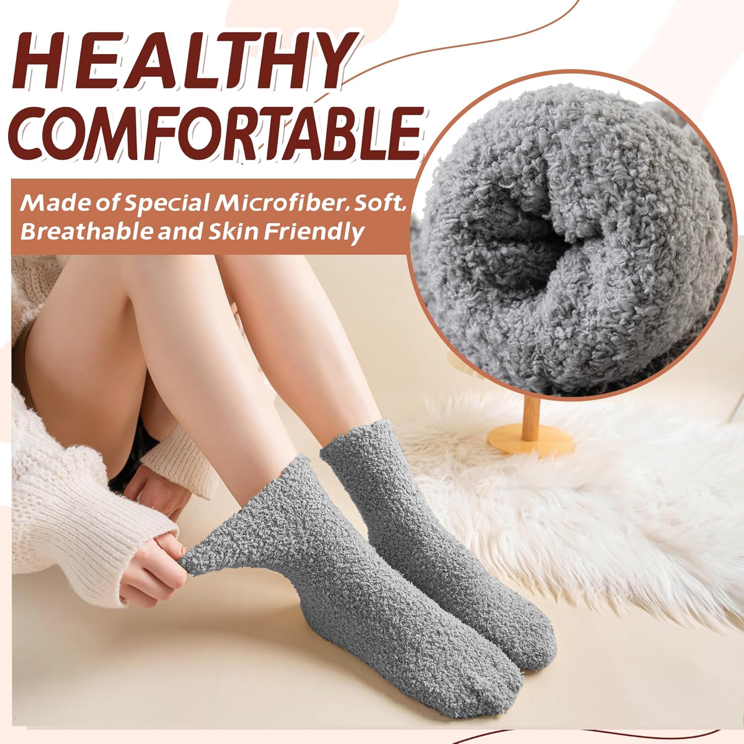 Womens Fuzzy Socks Warm Fluffy Winter Cozy Thick Plush Microfiber Slipper Soft Home Sleeping Socks 5 Pairs - Image 4