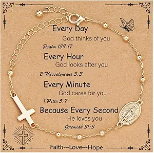 Catholic Virgin Mary Cross Bracelet Gifts for Girls Teens Women, Rosary Beads Charm Link Chain Bracelet Christmas Christian Religious Jewelry Gifts