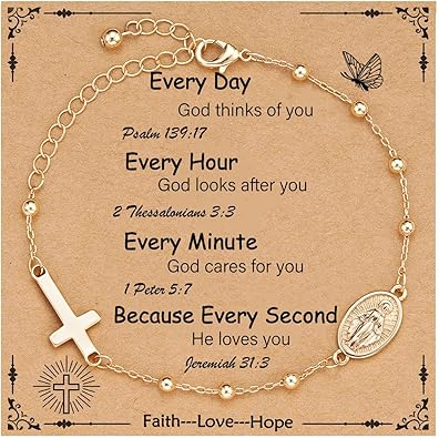Catholic Virgin Mary Cross Bracelet Gifts for Girls Teens Women, Rosary Beads Charm Link Chain Bracelet Christmas Christian Religious Jewelry Gifts