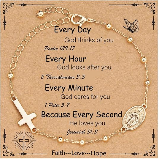 Catholic Virgin Mary Cross Bracelet Gifts for Girls Teens Women, Rosary Beads Charm Link Chain Bracelet Christmas Christian Religious Jewelry Gifts