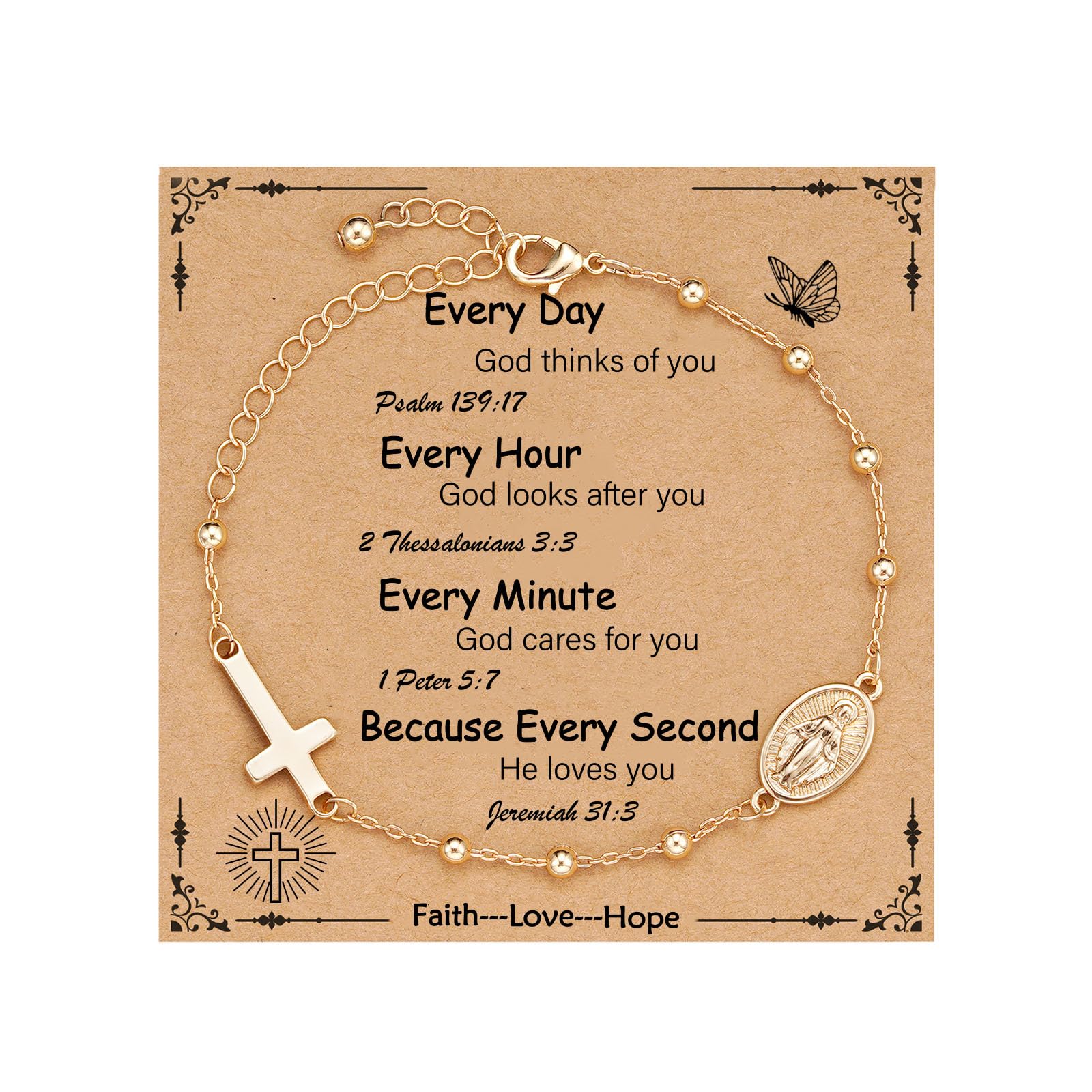 VULETOCatholic Virgin Mary Cross Bracelet Gifts for Girls Teens Women, Rosary Beads Charm Link Chain Bracelet Christmas Christian Religious Jewelry Gifts