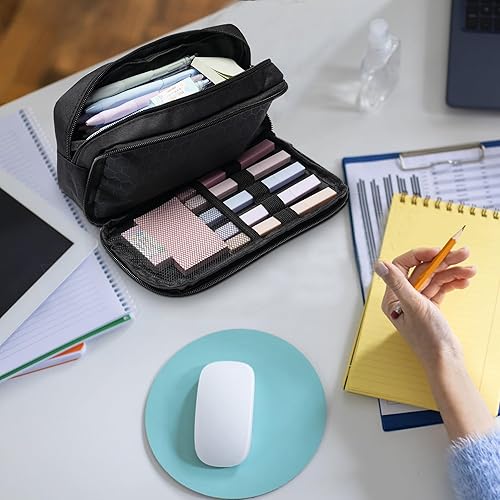 Miniatura 7 de Estuche para lápices de gran capacidad, estuche de 2 compartimentos para niños, bolsa de tela Oxford para adolescentes, niñas, suministros de