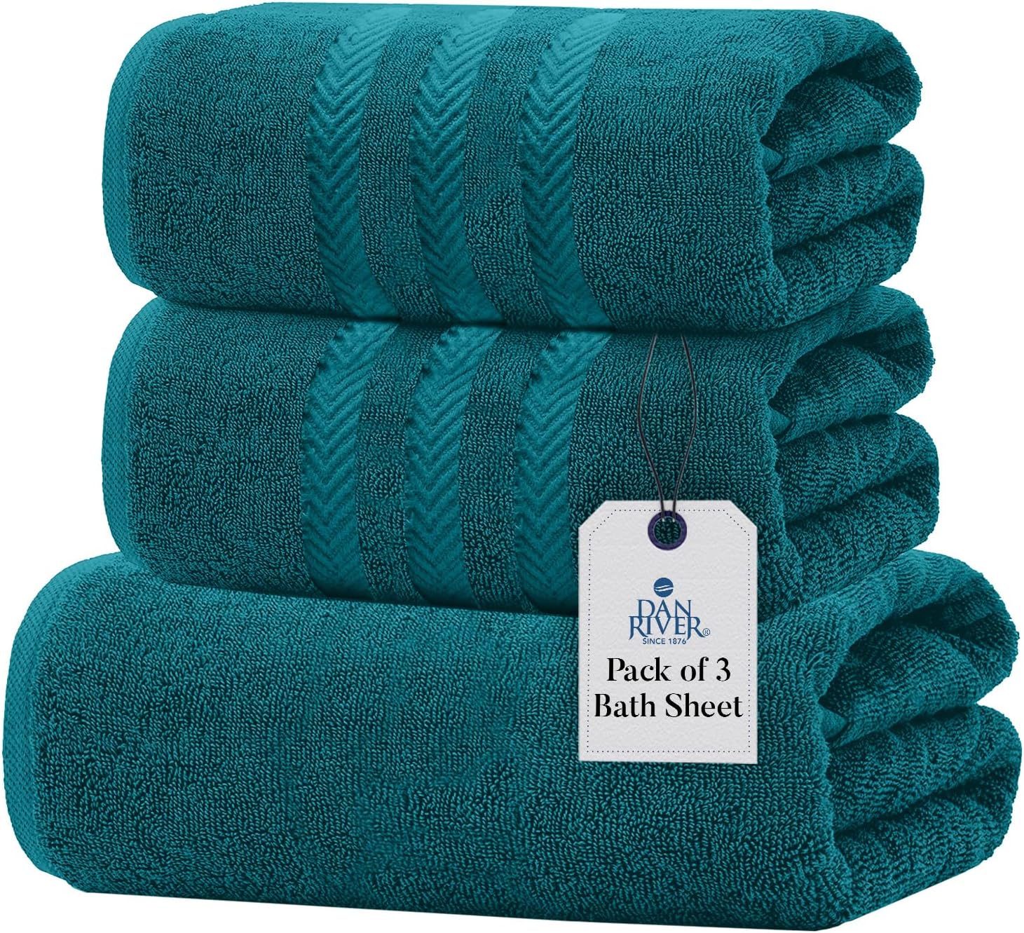 DAN RIVER 3-Piece Towel Set: 1 Oversized Bath Sheet (40x80 Inches) & 2 Bath Sheets (35x70 Inches), 550 GSM - Teal 2