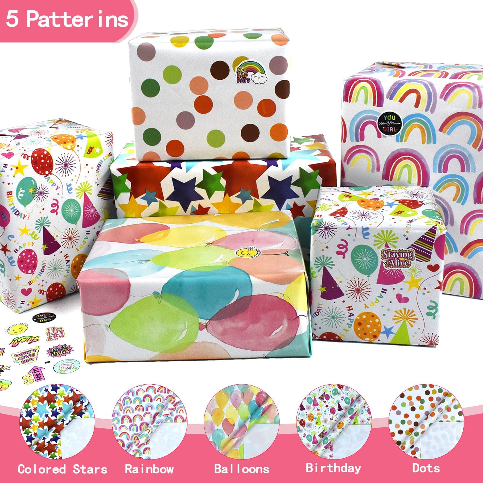 Carta Da Regalo Multicolore - 5 Rotoli 43x300 Cm Per Compleanni, Natale, Matrimoni - Foto 11