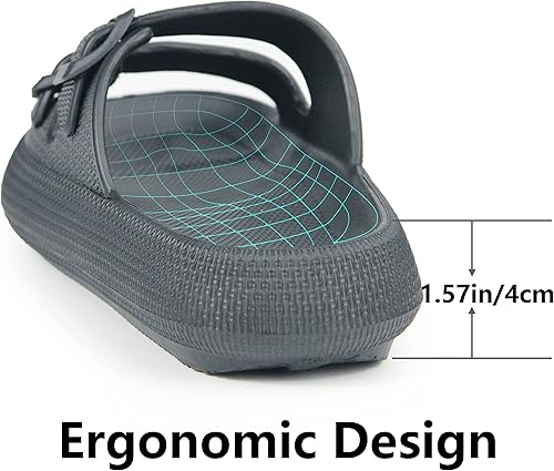 Vista 3 de Weweya - Pantuflas de almohada para mujeres y hombres - Toboganes de nube - Hebilla doble ajustable - Sandalias planas de EVA