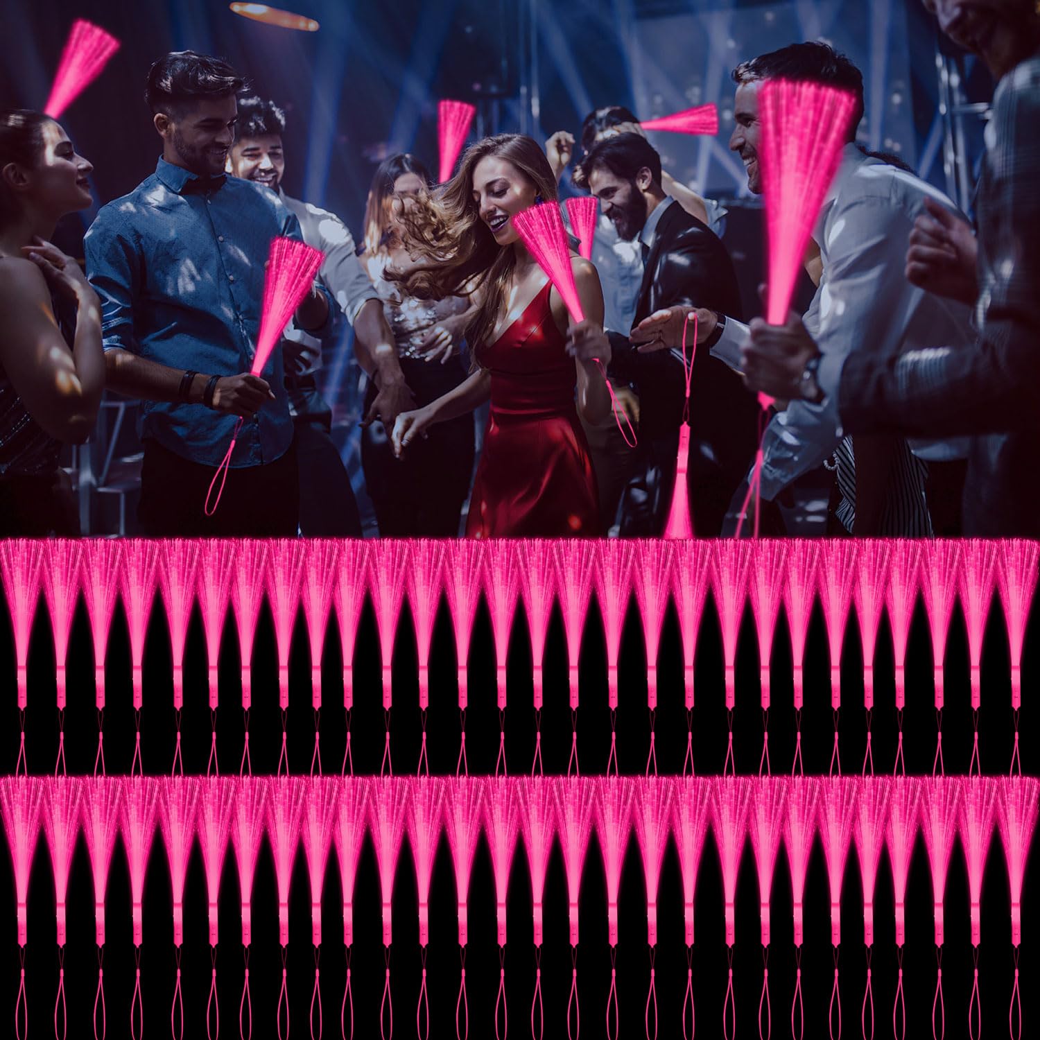 YOFOBU 15 PCS Pink Fiber Optic Wands Glow Fiber Wands Bulk LED Light Up Wands with 3 Flashing Modes LED Flashing Sticks for Valentine's Day Wedding,