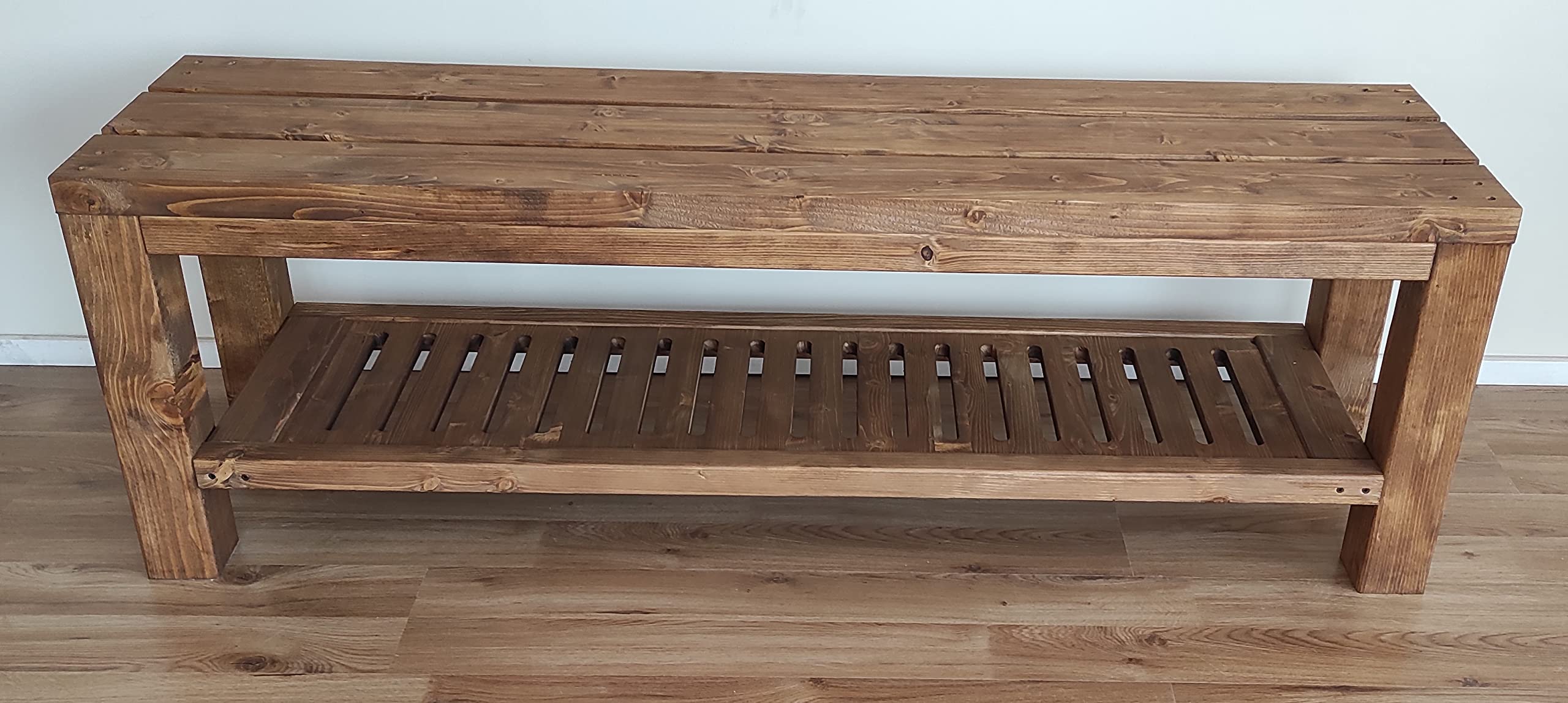 TOTAL WOOD 2012, Banco de Madera de Abeto Impregnada, Modelo Classico + Ripiano, con Zapatero, Ideal para Interior y Exterior también a Medida (100x38,5x50, Nogal Claro)