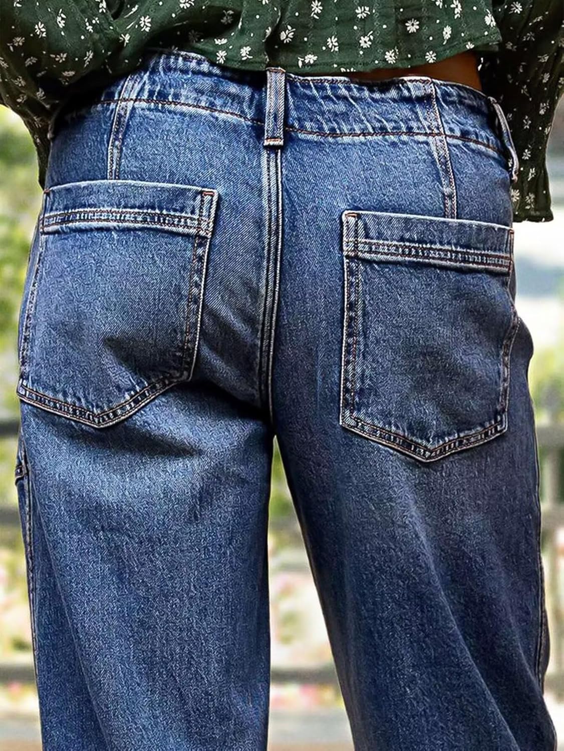 Flamingals Women’s Mid Waist Straight Leg Jeans Drawstring Cropped Jeans Women Stretchy