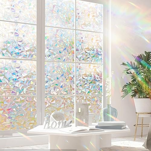 Miniatura 9 de Beautyhero Película de privacidad para ventana, adhesivo de vidrio con junco de arco iris, revestimientos decorativos 3D con bloqueo UV, adherencia