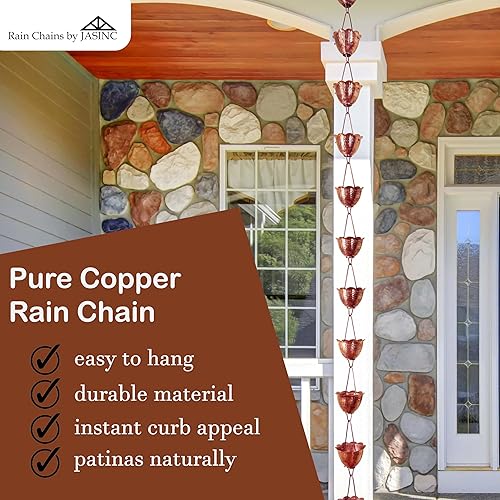Miniatura 2 de Copas Luca de 8.5 pies de cobre puro, para reemplazar la canaleta de techo, con kit de instalación, colector de agua de lluviadesviador de agua,
