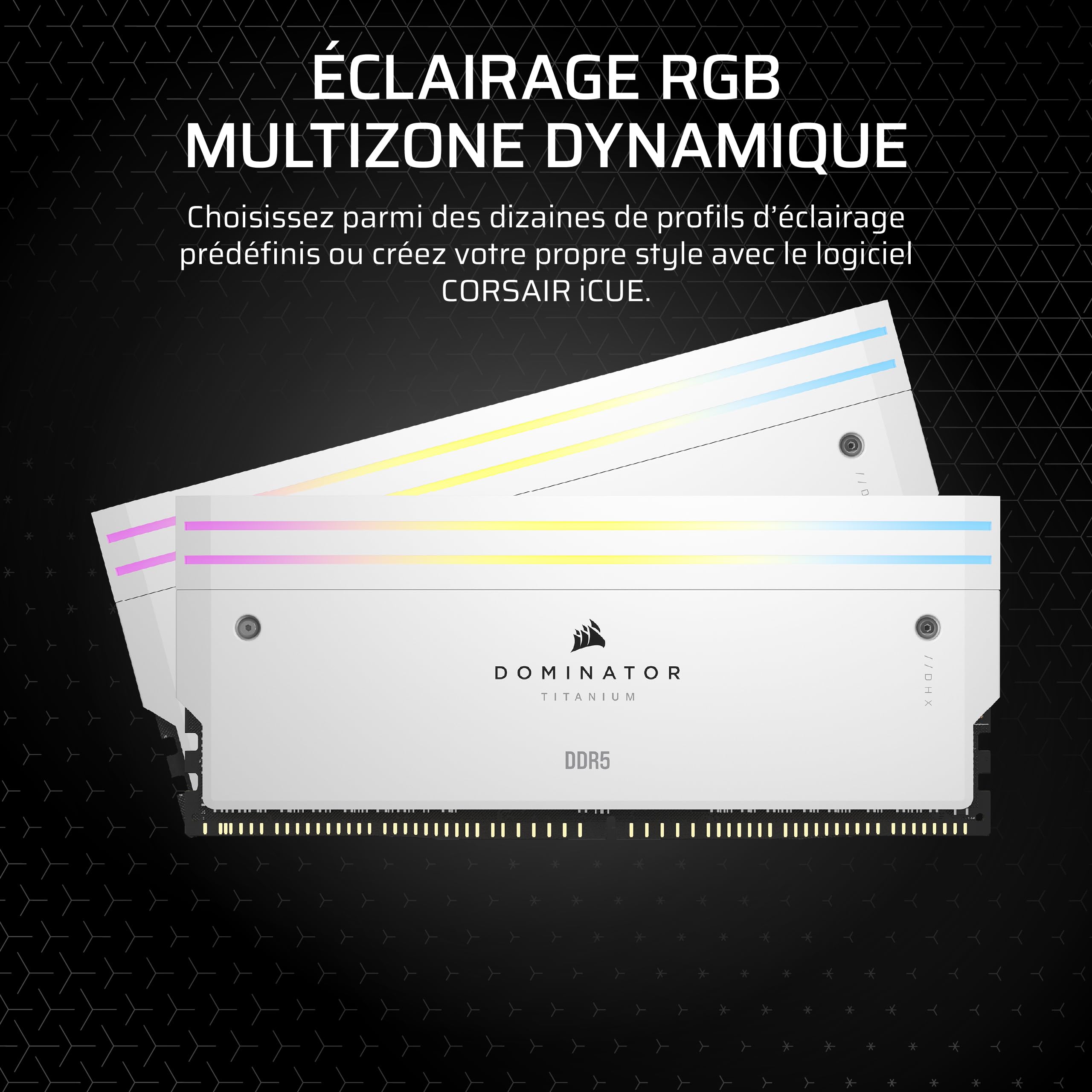 Corsair Dominator Titanium DDR5 RGB Kit d'Amélioration de La Lumière – 2X Modules – 0 Go RAM – Corsair Compatible avec l'iCUE – Noir