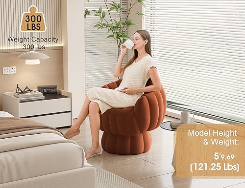 Miniatura 3 de Moderno sofá giratorio de 360 grados de mediados de siglo, tela de terciopelo esponjoso, silla de lectura de calabaza, amplia y tapizada, sillón