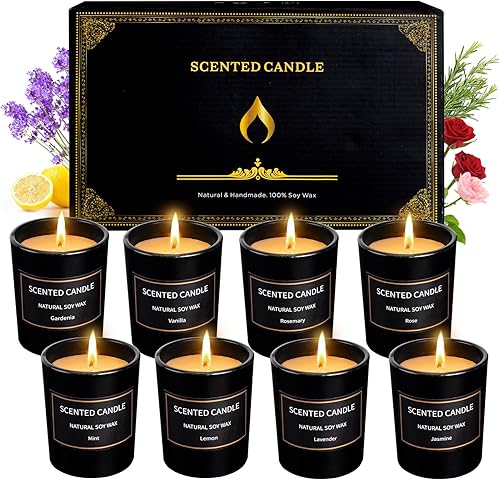 Velas perfumadas para el hogar, paquete de 8 velas de aromaterapia en tarro sin humo, fragancia fuerte de larga duración, juego de 8 fragancias