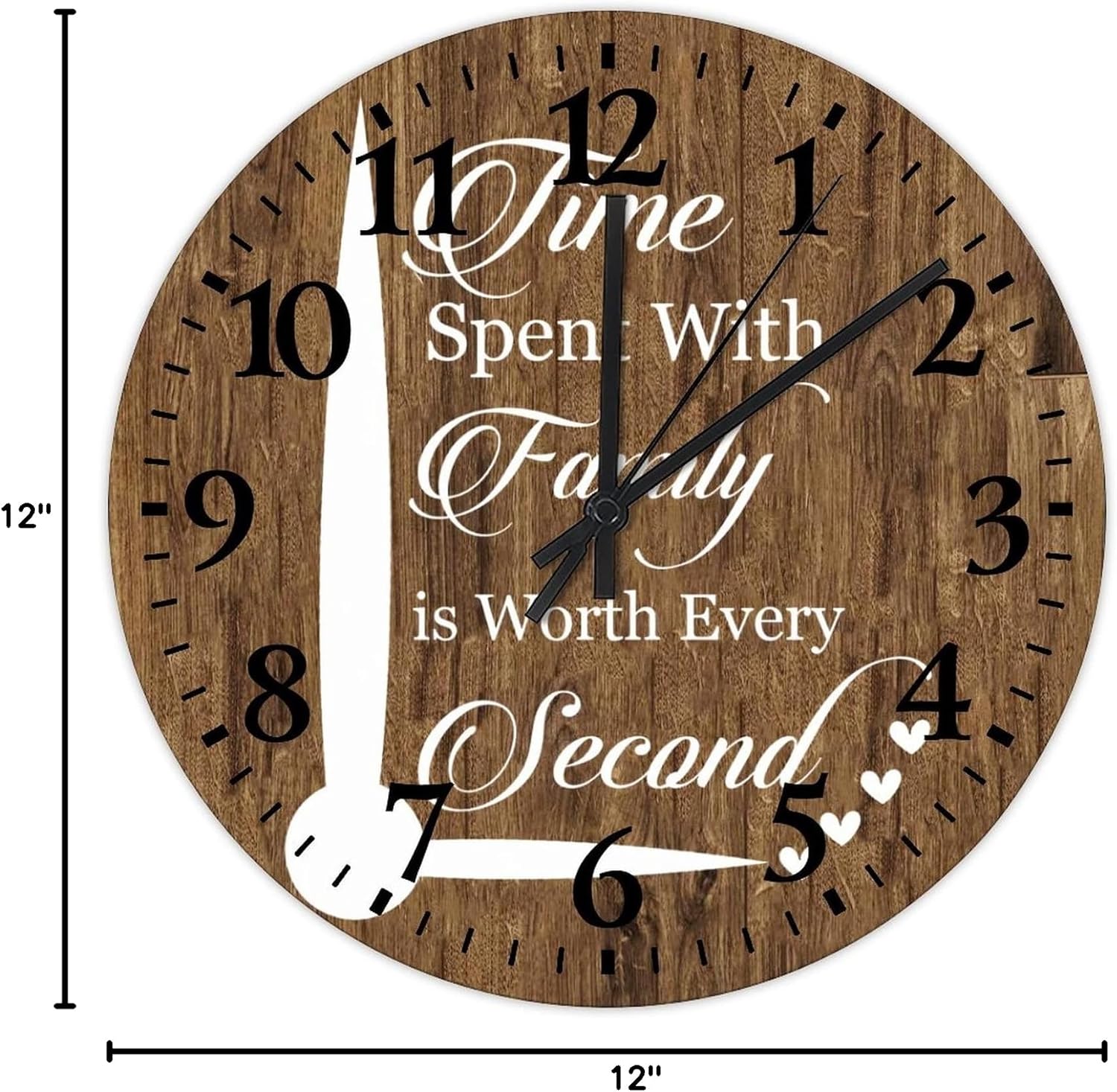 Time Spent with Family is Worth Every Second Wall Clock 12 Inch, Family Living Room Kitchen Dining Bedroom Clocks for Living Room Decor Silent Non-Ticking Battery Operated Round Clock for Living Room