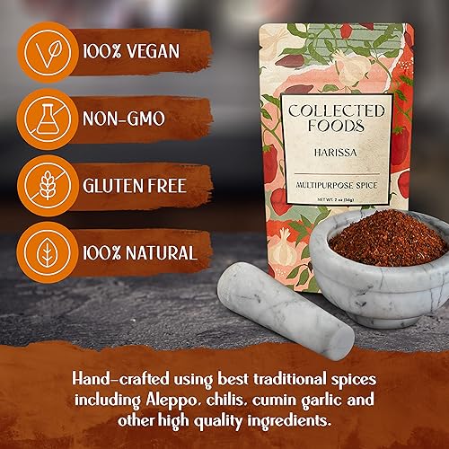 Vista 5 de Mezcla de condimentos Harissa marroquí de alta calidad, especias y condimentos sin gluten con pimentón, sal y cebolla deshidratada, polvo Harissa