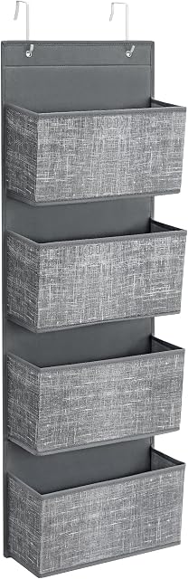SONGMICS Over-Door Storage Organiser, Hanging Storage with 4 Pockets, Wardrobe Storage Organiser, for Childrens Room, Bedroom, Office, 33.5 x 12 x 100 cm, Heathered Grey RDH004G11