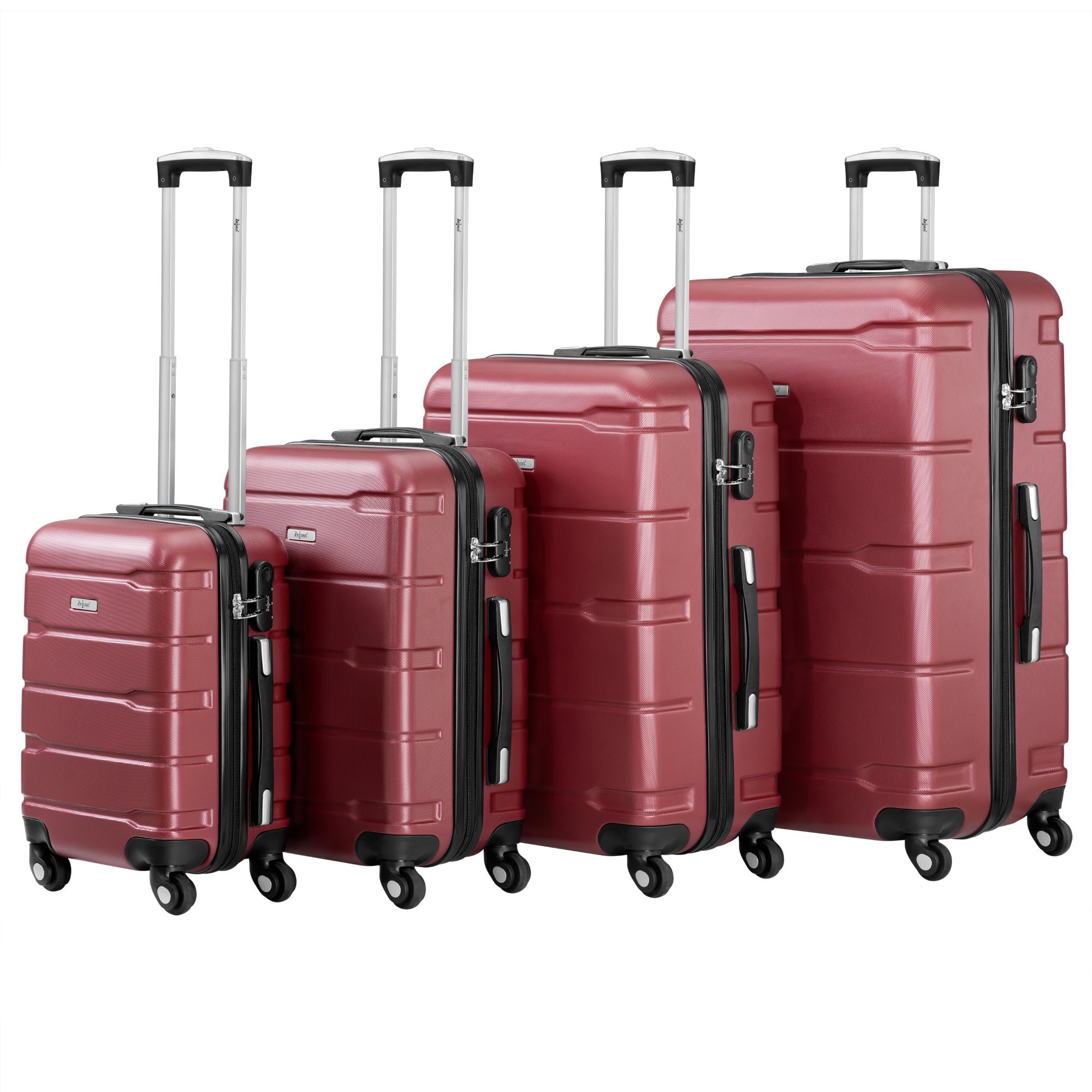 Zelsius Set de valises | Valise rigide en ABS avec serrure à combinaison, 4 roulettes et cloison intérieure | Valise à main, valise rigide - Lot de 4 pièces - Trolley, grande valise, rouge, S, M, L,