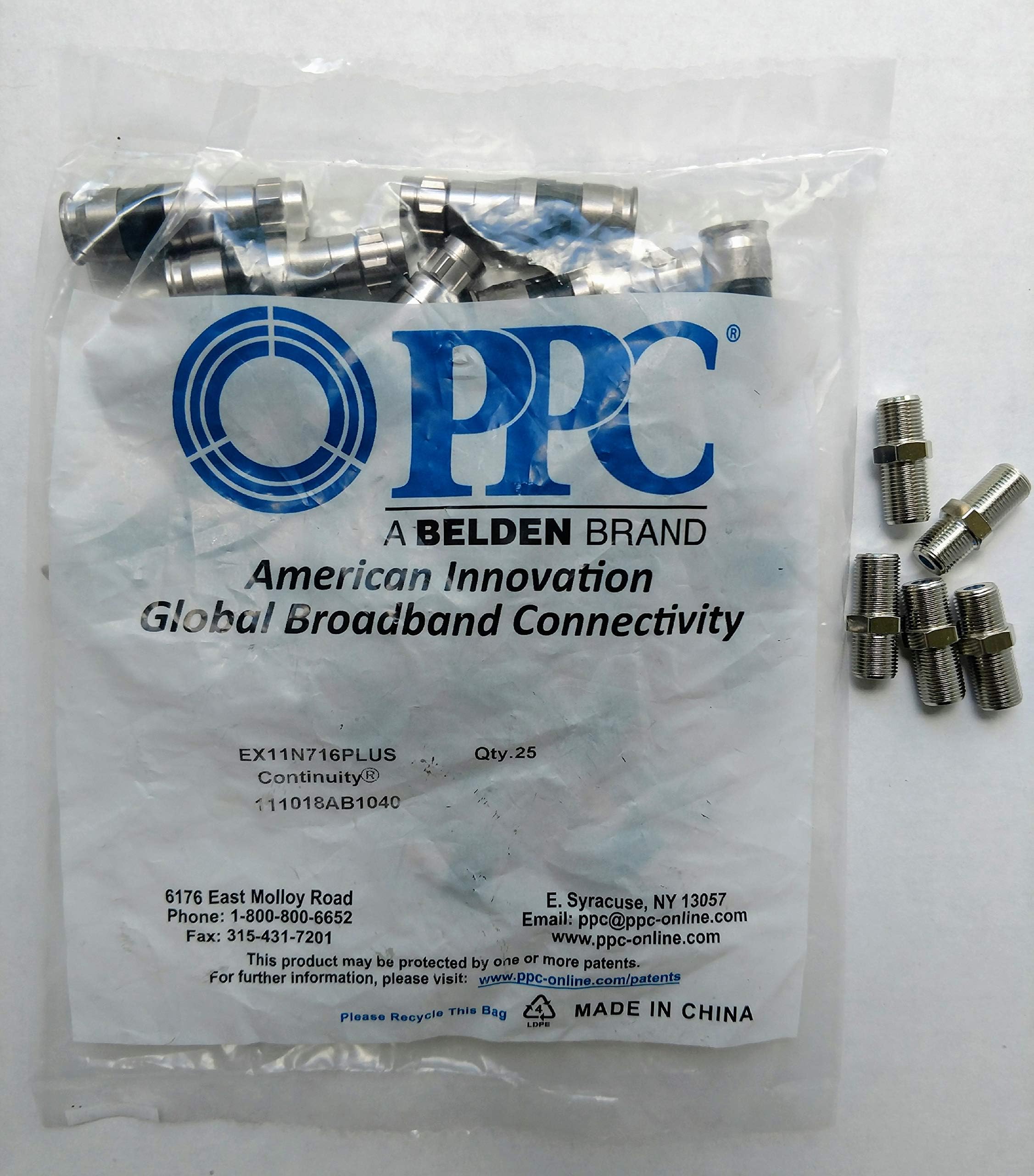 RG-11 PPC Belden EX11N716PLUS F-Connectors + 5 F-81 Connector, Sealed Bag of 25 Signal Tight Snap & Seal Plenum Outdoor Compression Connector, Comcast DTV & Dish Approved 25 Connectors + 5 F81 barrels