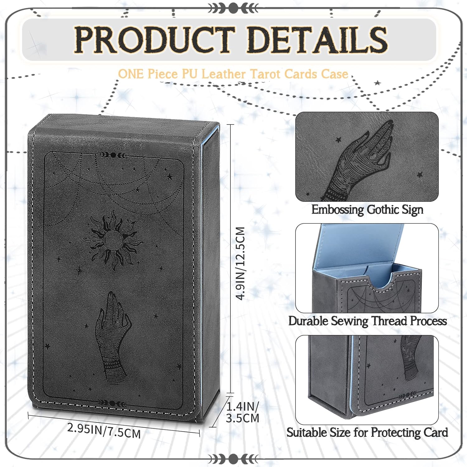 Coume PU Leather Tarot Cards Case Moon Design Playing Cards Holder Tarot Deck Protective Case for Most Standard Size Playing Gothic Oracle(Sun Style)