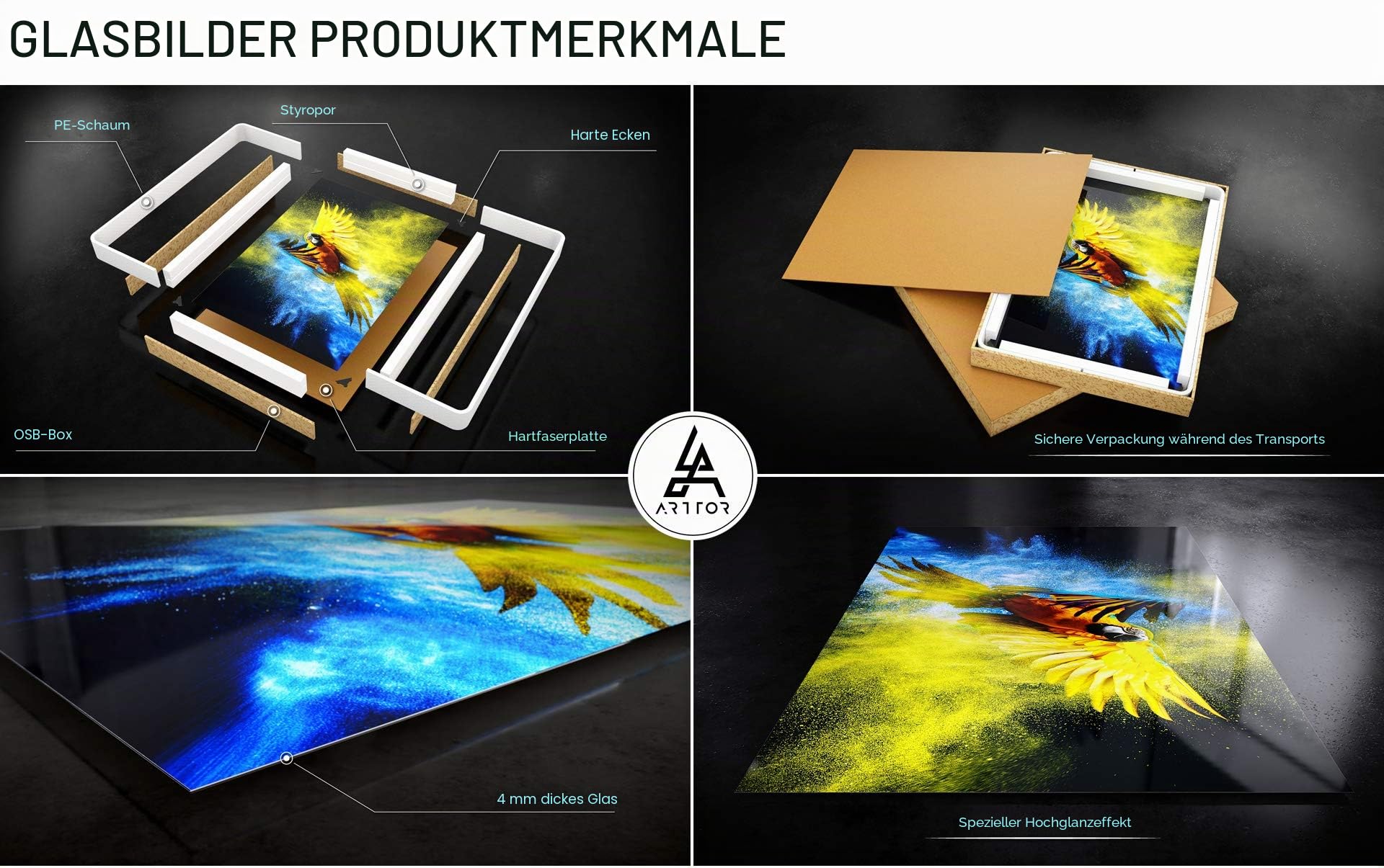 ARTTOR Glasbild 100x70cm Wandbild Glasdruck Landschaften Natur - 4133 | See Landschaft Groß Modern Dekoration Wohnzimmer Schlafzimmer Küche Wanddeko Kunstdruck Art Wall Decor ARTTOR