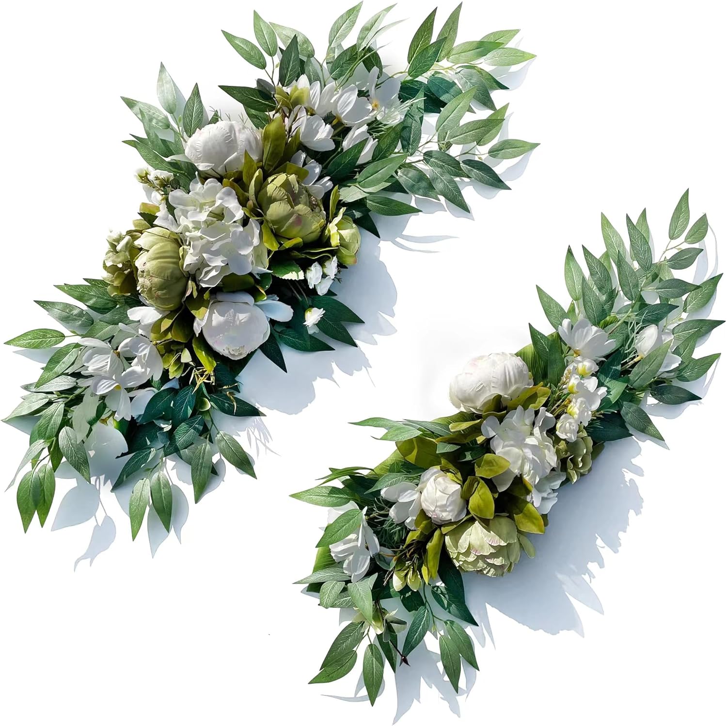 Wedding Arch Flowers, 2pcs Eucalyptus Leaves Corner Peony Floral Swags, Artificial Greenery Flower for Sheer Drapes, Wedding Chair, Arbor, Wedding Ceremony and Reception Arrangement Decoration