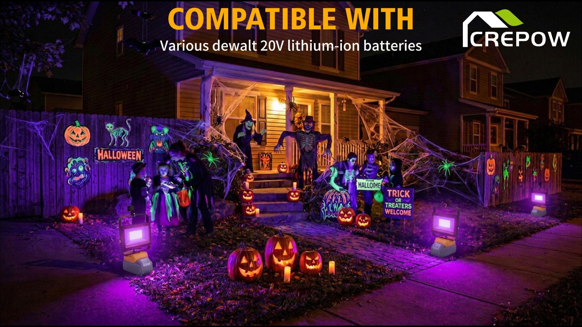 Image of Portable LED Black Lights, Cordless Blacklight Compatible with Dewalt 20V Battery, 395nm Ultraviolet Flood Light with 140 Adjustable, USB & Type C Charging Port for Glow Party Stage (4 Pack)