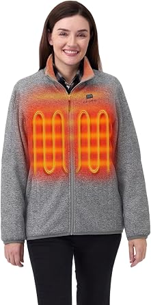 ORORO [Upgraded] Womens 4-Zone Fleece Heated Jacket with Heated Collar, Heating Fleece Jacket with Rechargeable Battery