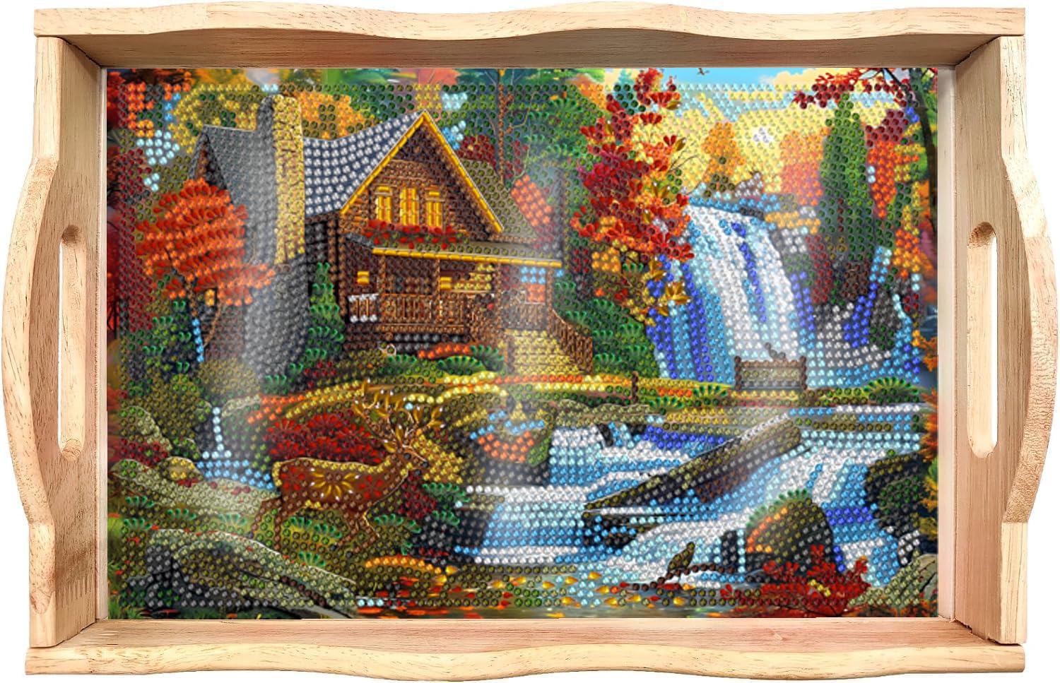 EWJRNSF Diamond Art Kits for Adults Wooden Serving Trays with Handles, 5D Diamond Painting Big Gem Arts and Craft Gifts Trays Decor Gift Home Decor