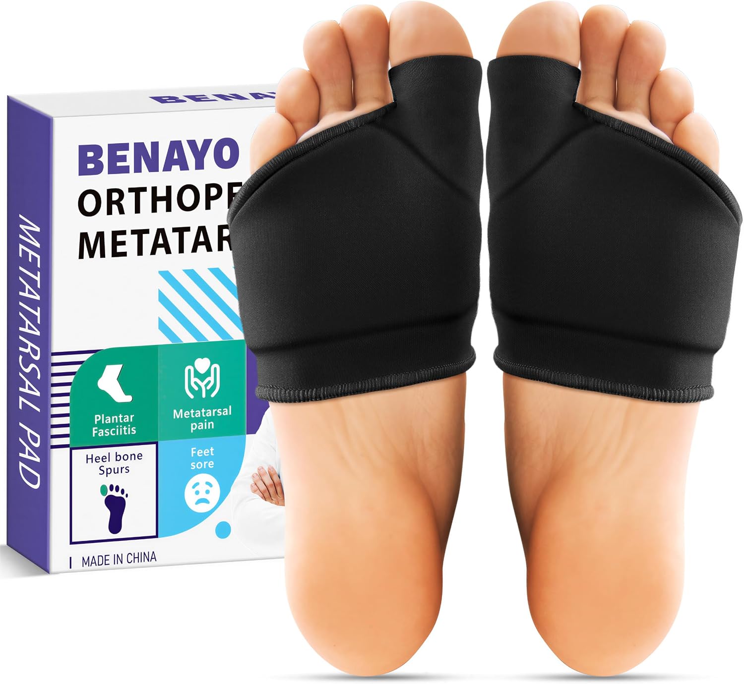 BENAYO Orthopedic Metatarsal Pads,Ball of Foot Cushion with Gel Pad for Women and Men, Foot Pads for Ball Pain Relief, Morton's Neuroma, Metatarsalgia Support.