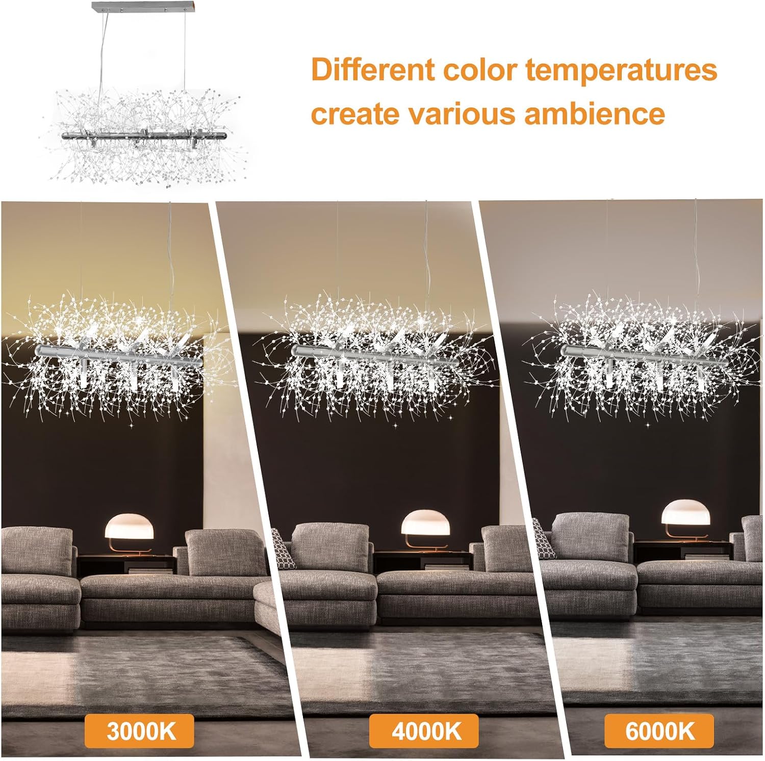 Depuley 27.5" Modern Silver Crystal Firework Chandelier, 9-Light Crystal Light Fixture Hanging, Linear Dandelion Chandelier, Sputnik Ceiling Pendant Light Fixtures for Dining Room(G9 Bulbs Included)