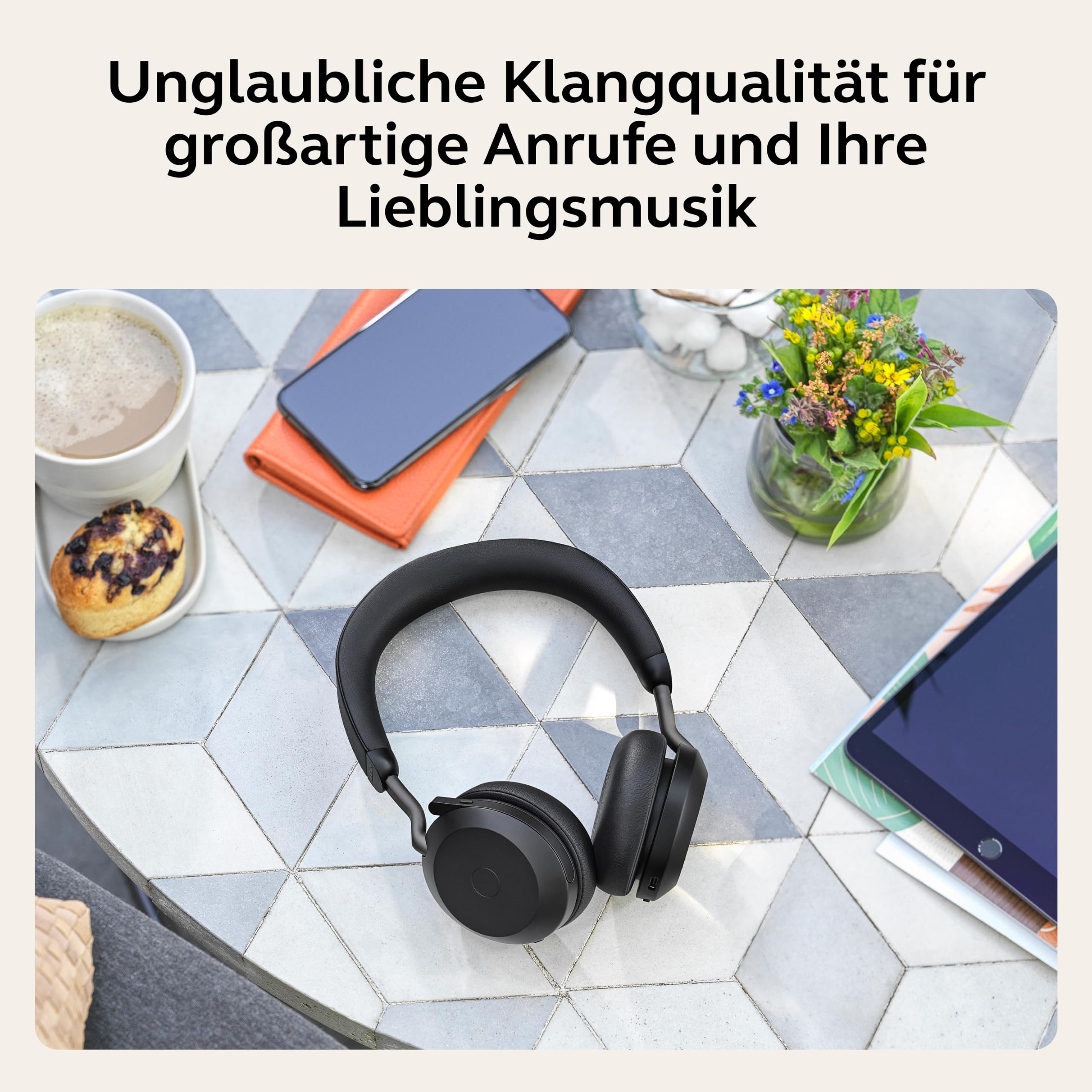 Jabra Evolve2 75 Wireless PC Headset mit 8-Mikrofon-Technologie - Dual-Foam-Stereo-Kopfhörer mit moderner aktiver Geräuschunterdrückung, USB-A Bluetooth-Adapter und MS Teams-Kompatibilität - Schwarz