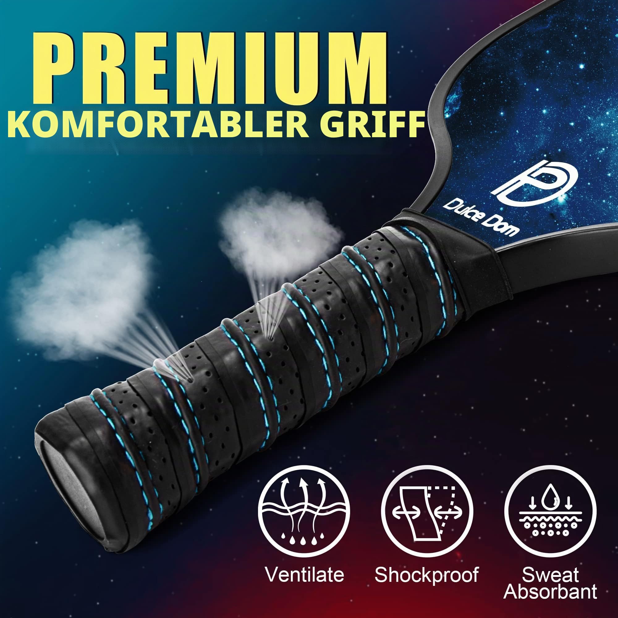 DULCE DOM Pickleball-Paddel, 2er- / 4er-Set, USAPA-genehmigt, Fiberglas/Kohlefaser, Pickleballschläger mit 4 Pickleball-Bällen für drinnen und draußen, Pickleball-Tasche, ideales