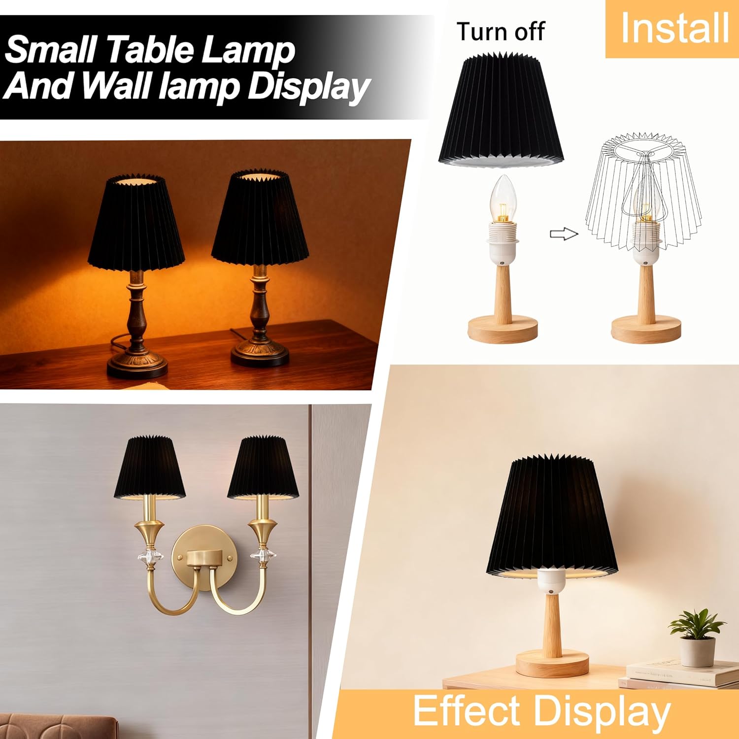 Small Pleated Lampshade Chandelier Shades Set of 6, Lampshade for Wall Lamp,Chandelier Shades,Small Table Lamps,For Cutting Edge Bulbs, Light Bulb Shade,Chandelier Light Covers,4" X 5" X 6"
