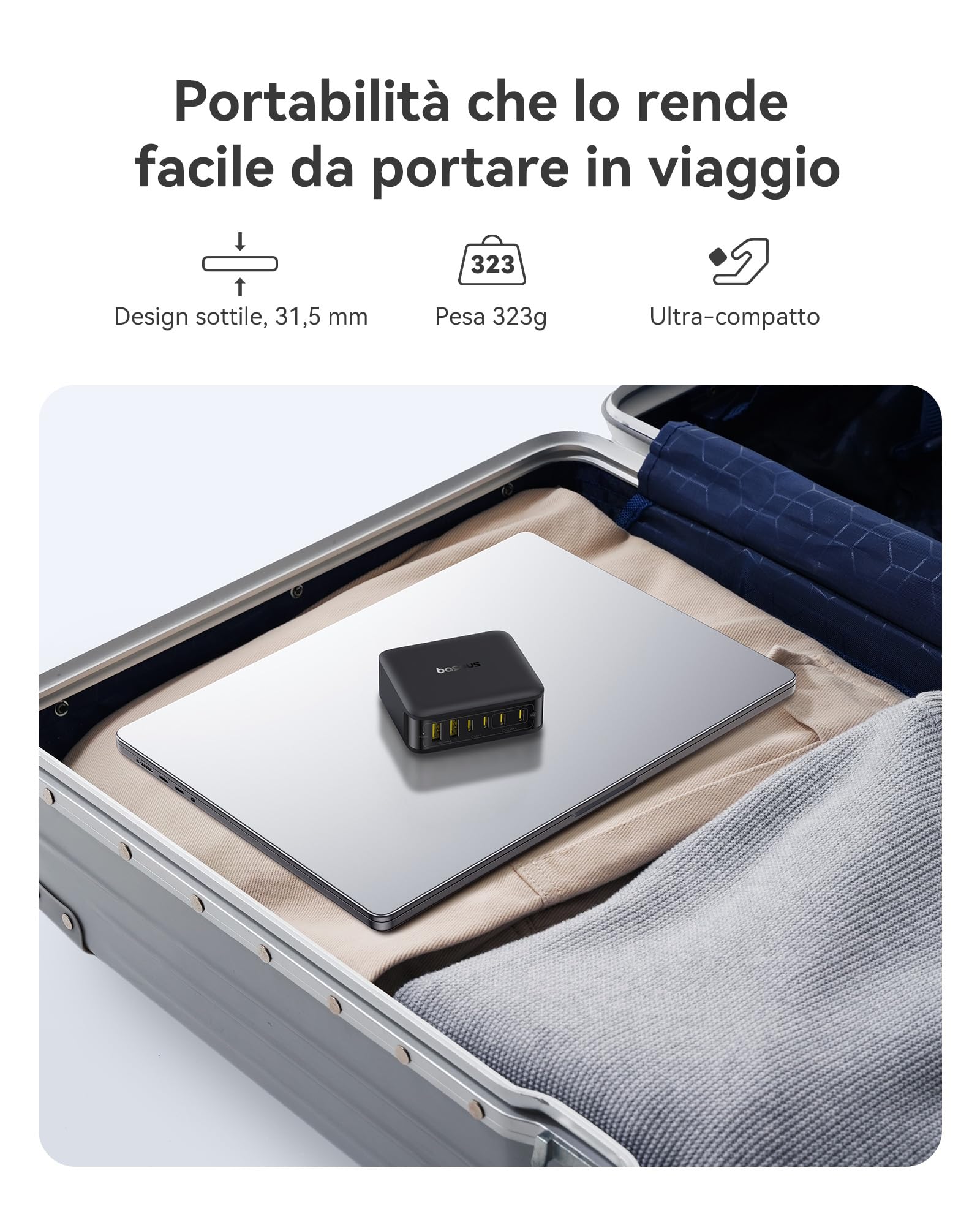 Baseus Caricatore USB C 120W Stazione di Ricarica 6 Porte Caricatore Rapido