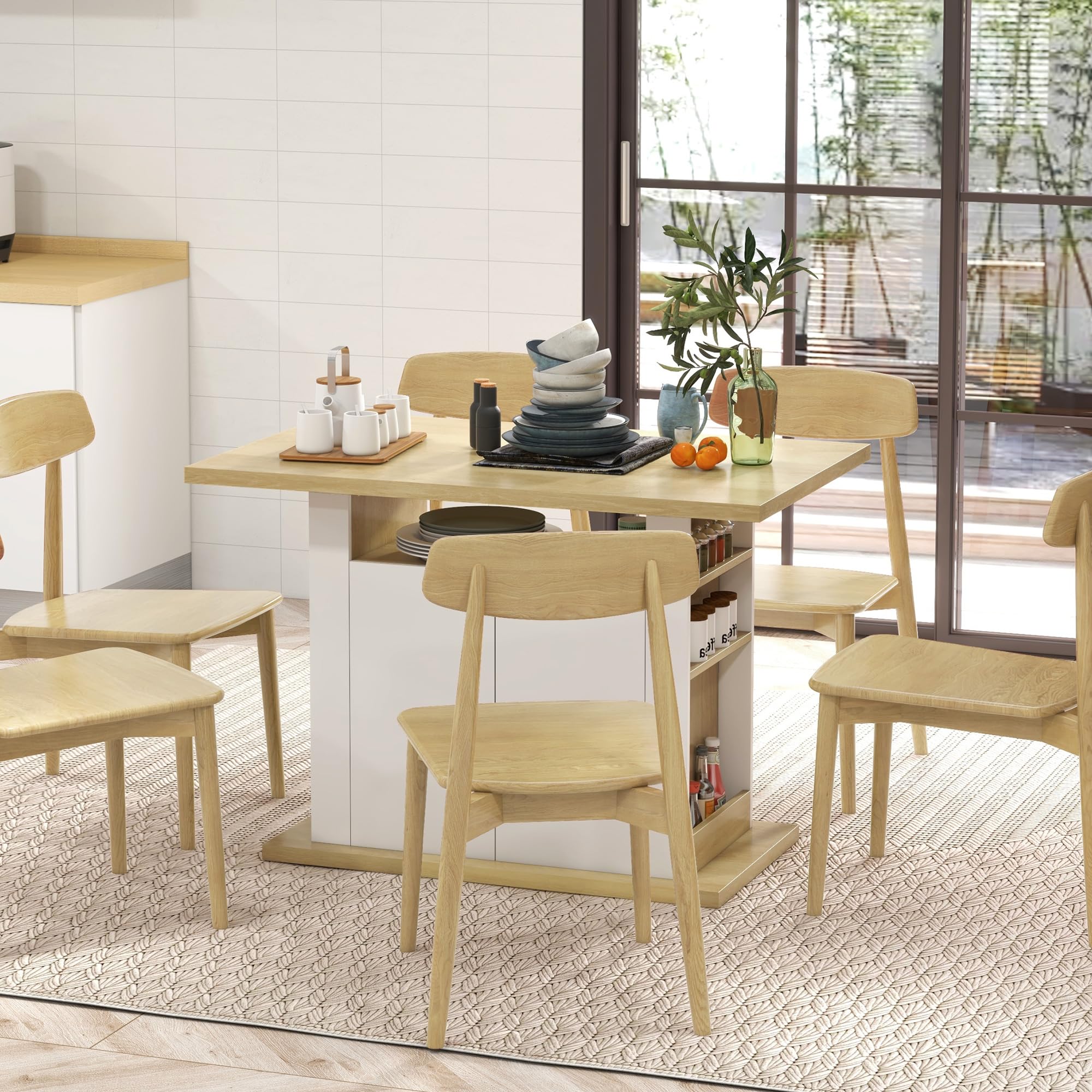 HOMCOM Isola per Cucina 4 Persone 110x70x75.5 cm Bianco e Color Legno