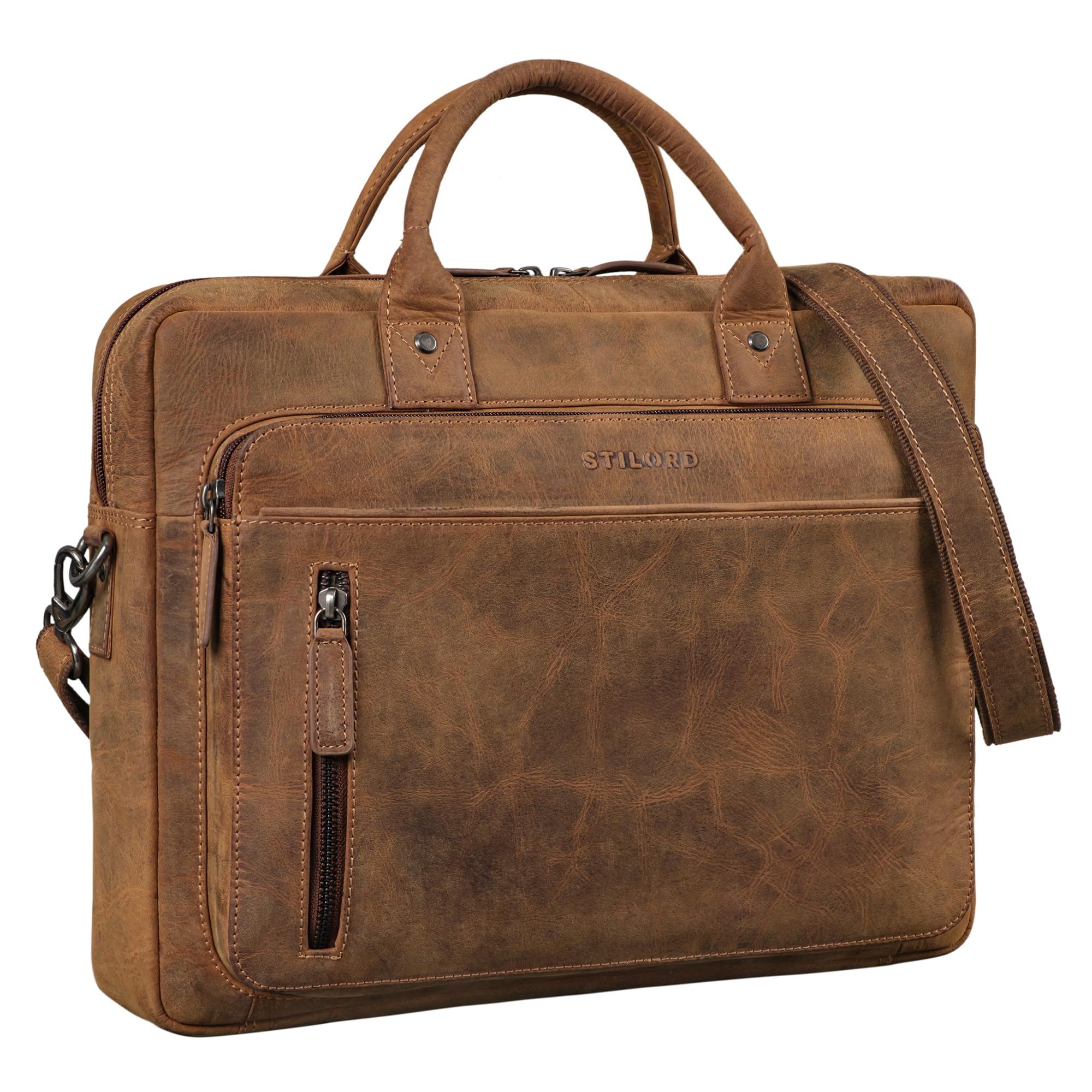STILORD Ledertasche für Herren & Damen braun - Aktentasche mit 14 Zoll Laptopfach - Business-Tasche für Office, Uni & Büro - Umhängetasche 'Syd'
