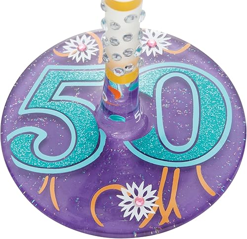 Miniatura 6 de Enesco Designs by Lolita Happy 50th Birthday - Copa de vino artesanal pintada a mano, 1 unidad (paquete de 1), multicolor