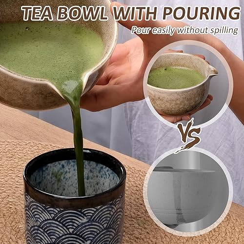 Miniatura 5 de Joyscale Juego de batidor de matcha, cuenco de matcha con boquilla, juego de 8 piezas de matcha (blanco al horno blanco) para hacer desayunocafé,