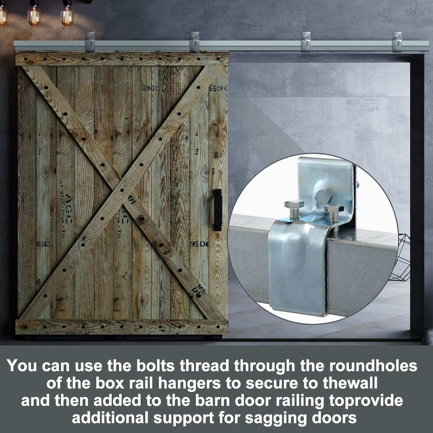 MorningRo 4 Sets Barn Door Rail Bracket with Bolts Heavy Duty Exterior Box Hanger Hardware Galvanized Steel Single Box Splice Bracket Use to Mount Rail for a Barn Door