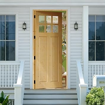 Front Door 32" x 80", 6-Lite Clear Glass Exterior Prehung Door, Left-Hand Inswing Entry Door, Solid Wood Frame, Door Slab + Prehung Door Jamb Kit with 4 Black Hinges, Waterproof Primer